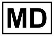 Znak z literami „MD” w pogrubionej, czarnej czcionce, umieszczonymi w czarnym prostokącie.