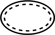 Kształt owalny składający się z ciągłej linii zewnętrznej i przerywanej linii wewnętrznej.